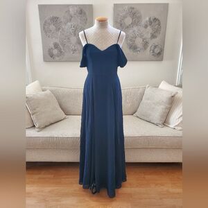 🌹 SEQUIN HEARTS 🌹 Cold Shoulder Lace-Up Back Chiffon Gown - [Size 9, Blue]